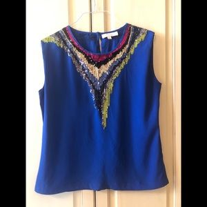 Olive & Oak Top, Size Large, Royal Blue, Sequins